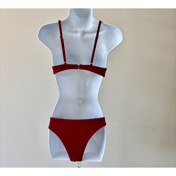 Ribbed Swimsuit 6 Bikini Plunge Neckline Athleisure Minimalist Chic Coquette - Picture 2 of 14